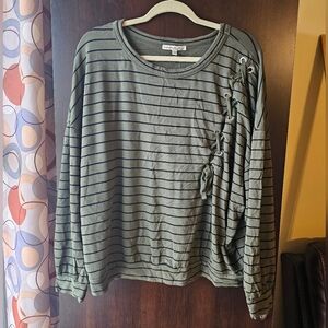 Express Olive Green Striped Top With Front Tie Accent